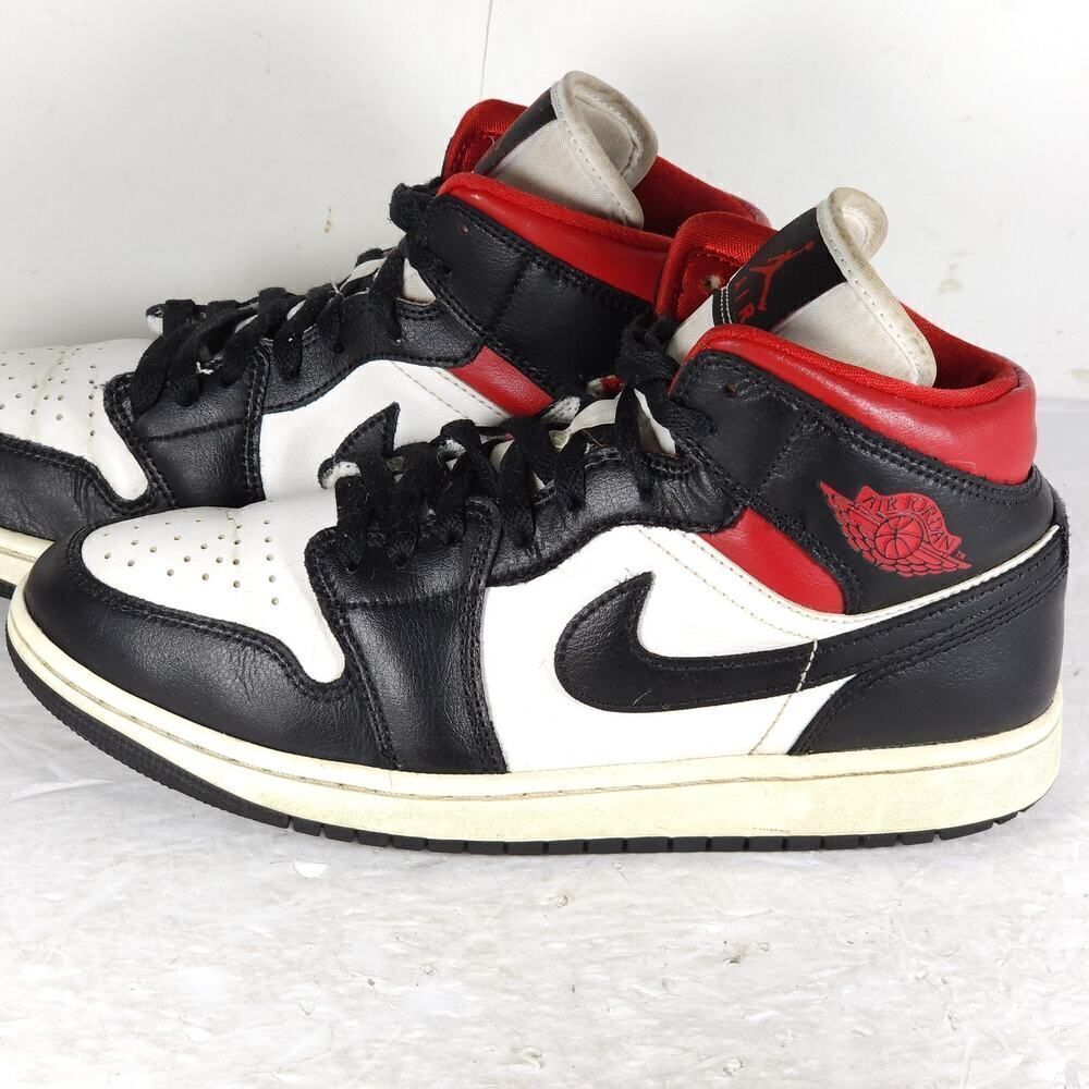 Nike Women’s Jordan 1 US9,5 Black Sail Gym Red Mid Top Sneakers Shoes BQ6472-061 - Picture 2 of 16